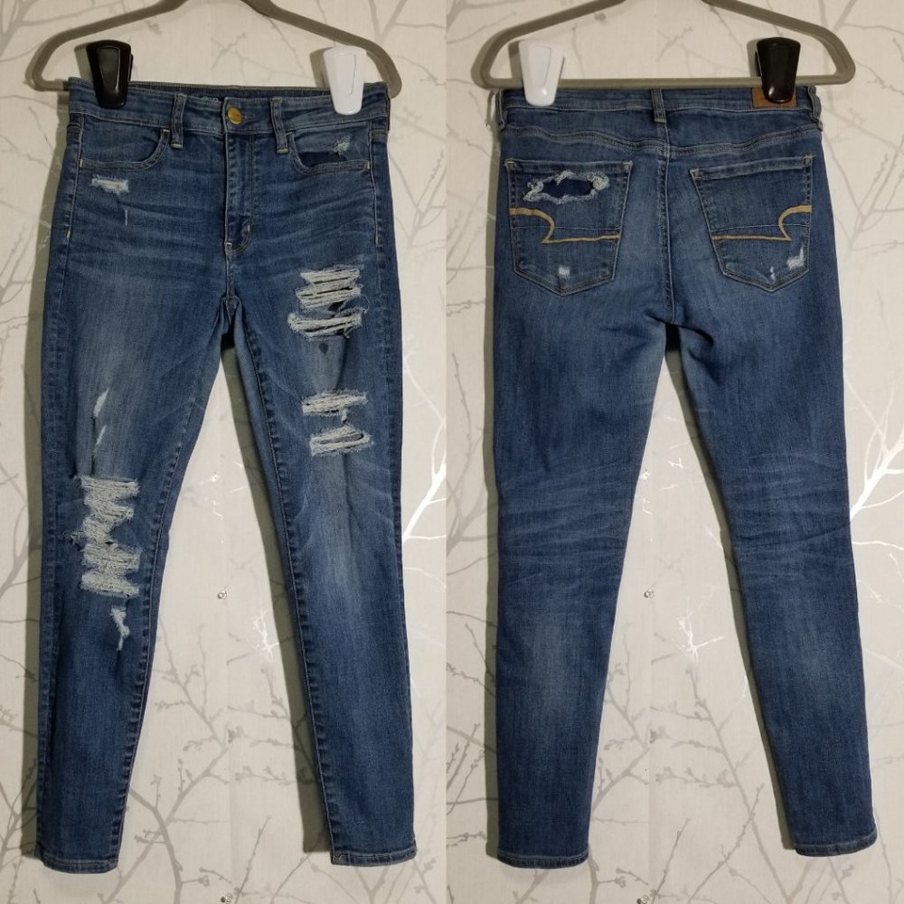 American Eagle Distressed Ripped Front High Rise Jeggings